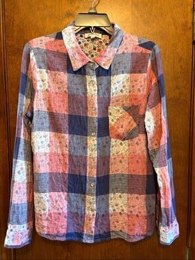 Grace & Lace Pink and Blue Plaid Button-Down Shirt